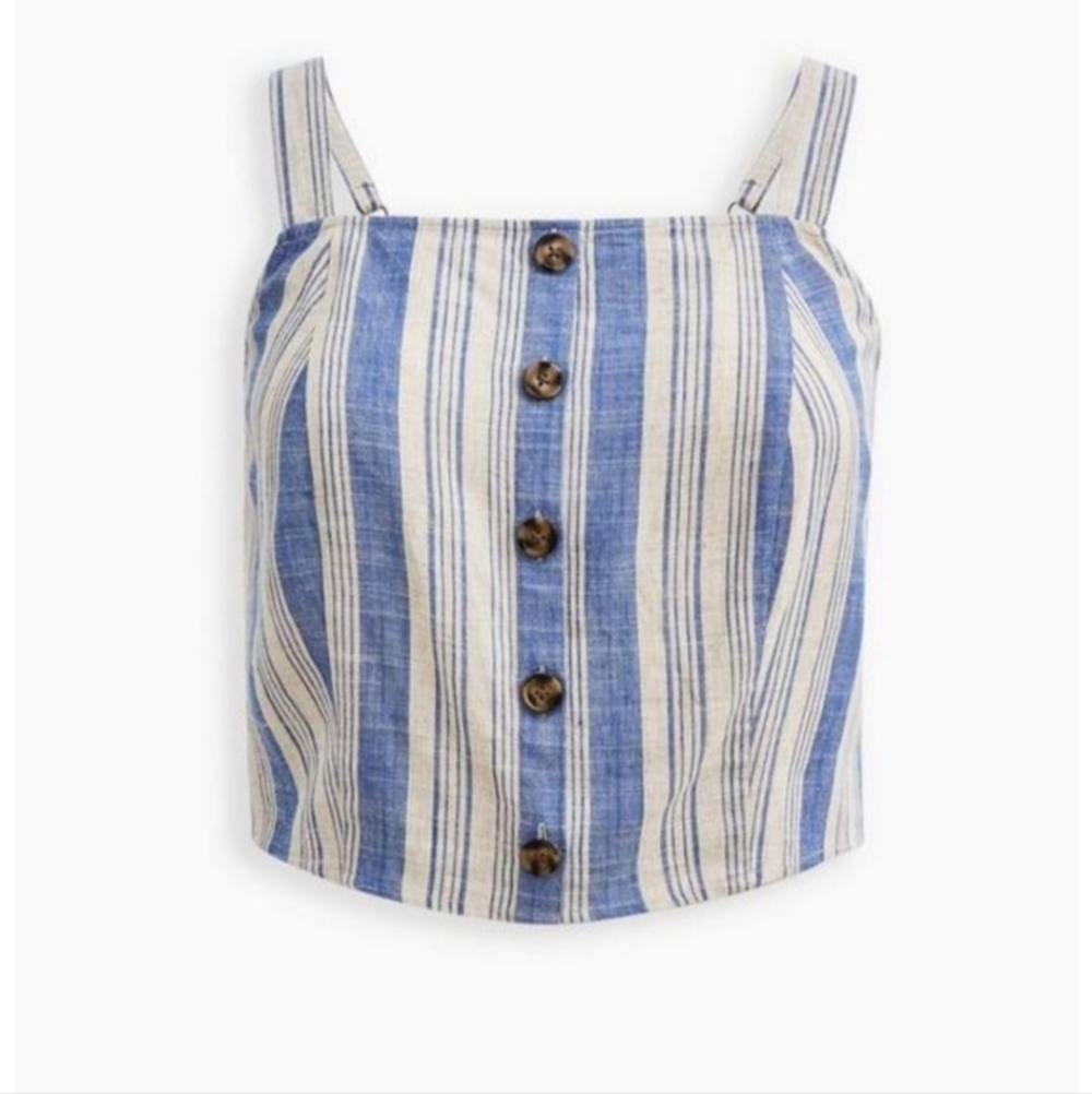 Torrid Blue Cream Stripe Linen Blend Crop Tank Cami Women's Plus Size 3
